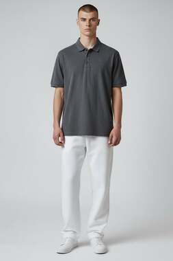 Saks Fifth Avenue Luxe Shorts Sleeve Pique Polo Shirt in Charcoal Gray